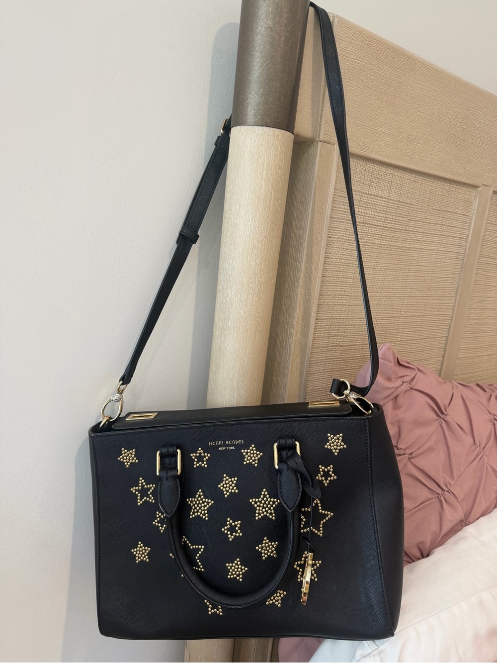henri bendel Black Star Motif Satchel with Gold Studs - Picture 3 of 5